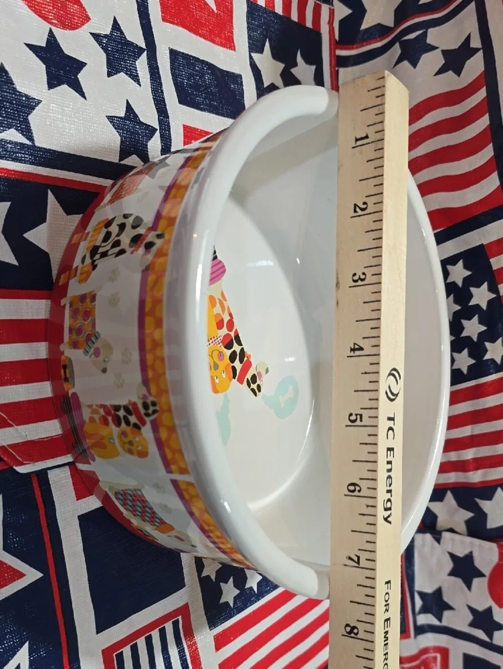 White Ceramic Dog Bowl with Colorful Dog Illustration